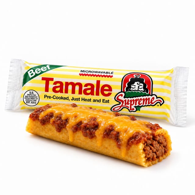 Tamale Supreme with Chili & Cheese.