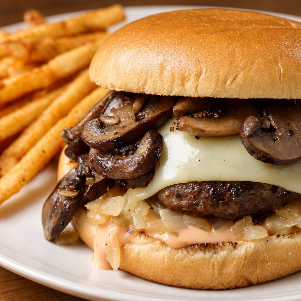 Mushroom Swiss Burger.